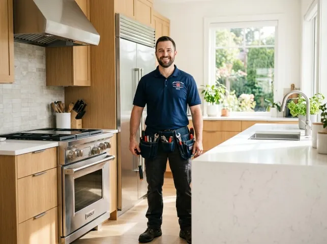 Appliance Repair Hero technician in a Alfred, ME kitchen after an appliance repair